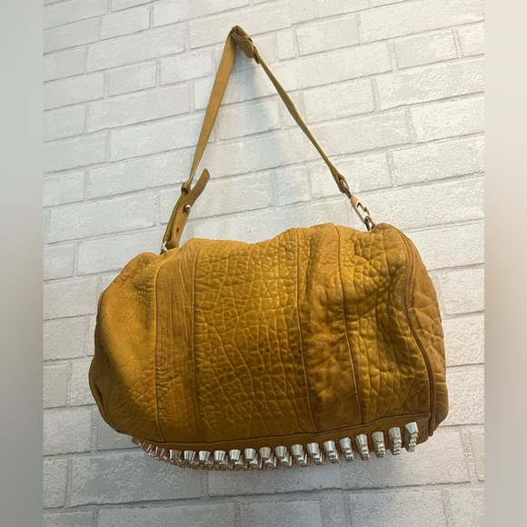 Pebbled Alexander Wang Rocco Stud Duffel Bag- Mustard - Picture 3 of 5
